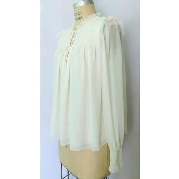 ARITZIA WILFRED CREAM SMOCKED LACE-UP RUFFLE BLOUSE M NWT - Picture 9 of 15